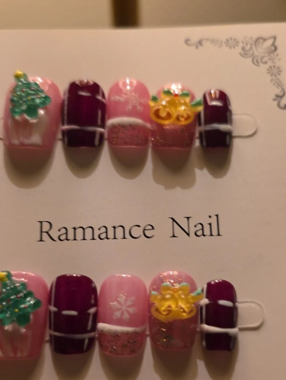 Pink & Burgundy Holiday Press-On Nails Size Med